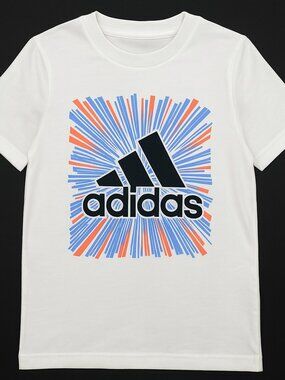 NWT - Adidas Boys White Tee with Flair Box Logo – Size 8